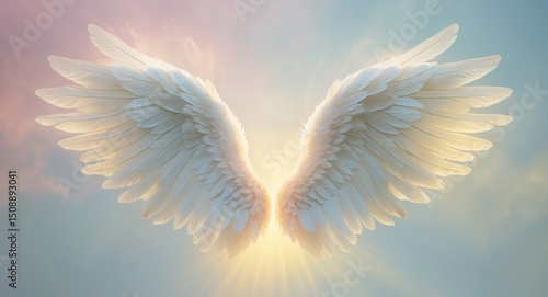 Angelic Wings Bathed in Light. A Symbol of Hope, Freedom, and Heavenly Grace.