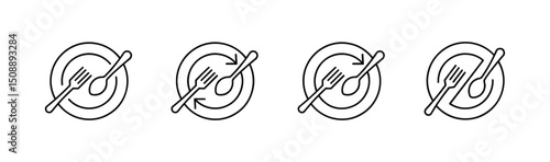  Cutlery icon set in line and flat style. Dinnerware icon symbol in the circle. Restaurant sign and symbol