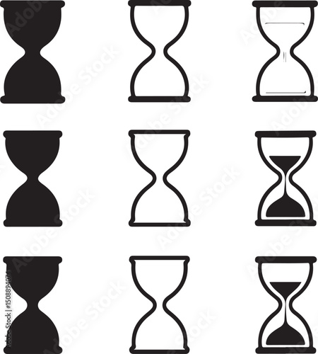 Hourglass Icon Set – Sandglass Timer Vector Collection on Transparent Background