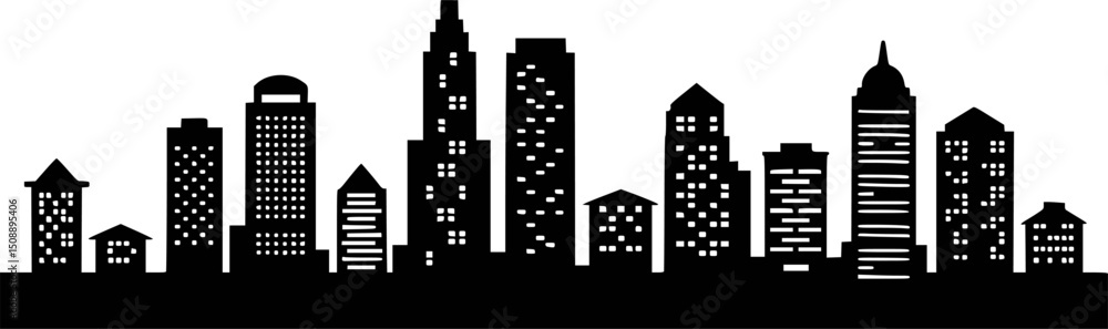 Black and white city skyline silhouette vector