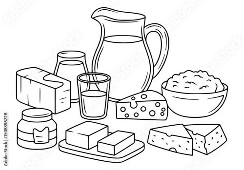 Black and white dairy products illustration