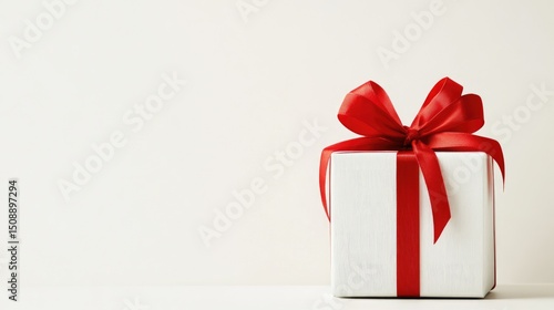 Wallpaper Mural Celebrations and Gifts: Elegant gift in white box with red ribbon on white background Torontodigital.ca