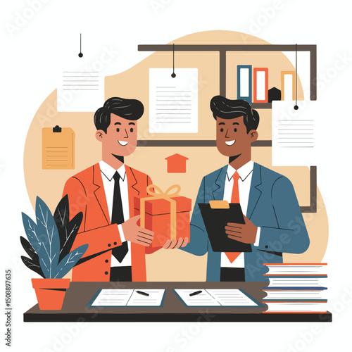 Office Gift Exchange Illustration for Employee Appreciation

