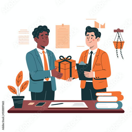 Office Gift Exchange Illustration for Employee Appreciation
