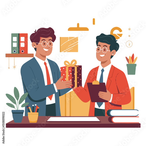 Office Gift Exchange Illustration for Employee Appreciation
