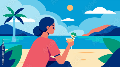 A quiet moment of bliss as you take a long slow sip of your margarita and soak in the ocean view.. Vector illustration