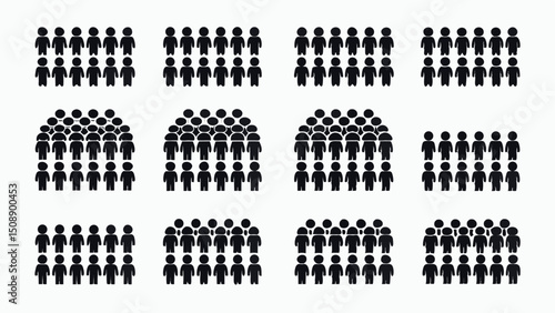 Illustration showing multiple groups of stick figures arranged in different configurations and quantities |eps vectors