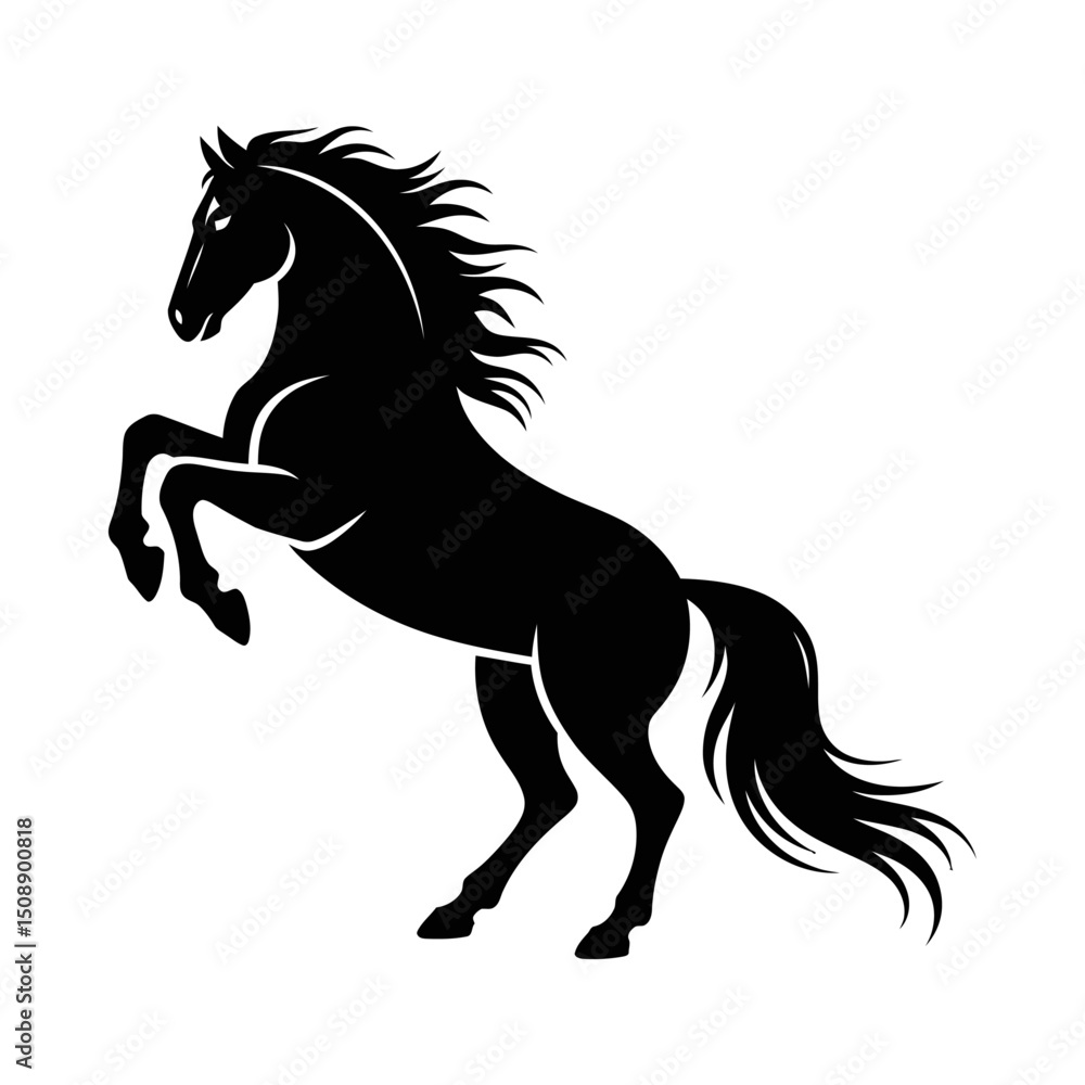 Obraz premium Rearing Horse Silhouette Vector, Dynamic Equestrian Clipart, isolated on white background, ideal for equestrian themes, wildlife art, sports logos, and dynamic animal d