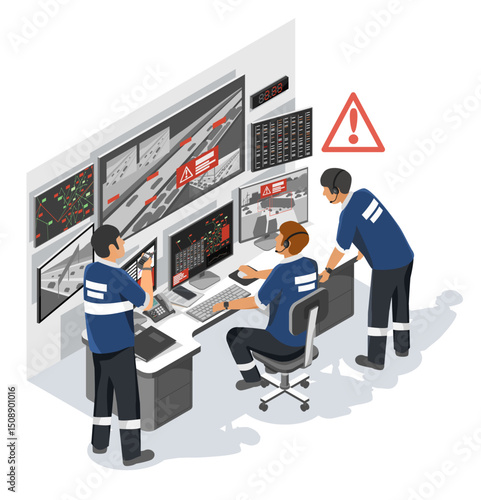 Traffic control team managing emergency road incidents and resolving critical congestion using real-time monitoring systems in city command center