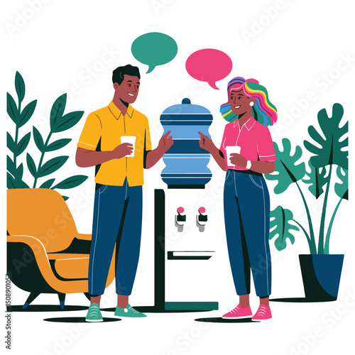 Office Water Cooler Conversation Illustration for Workplace Interaction
