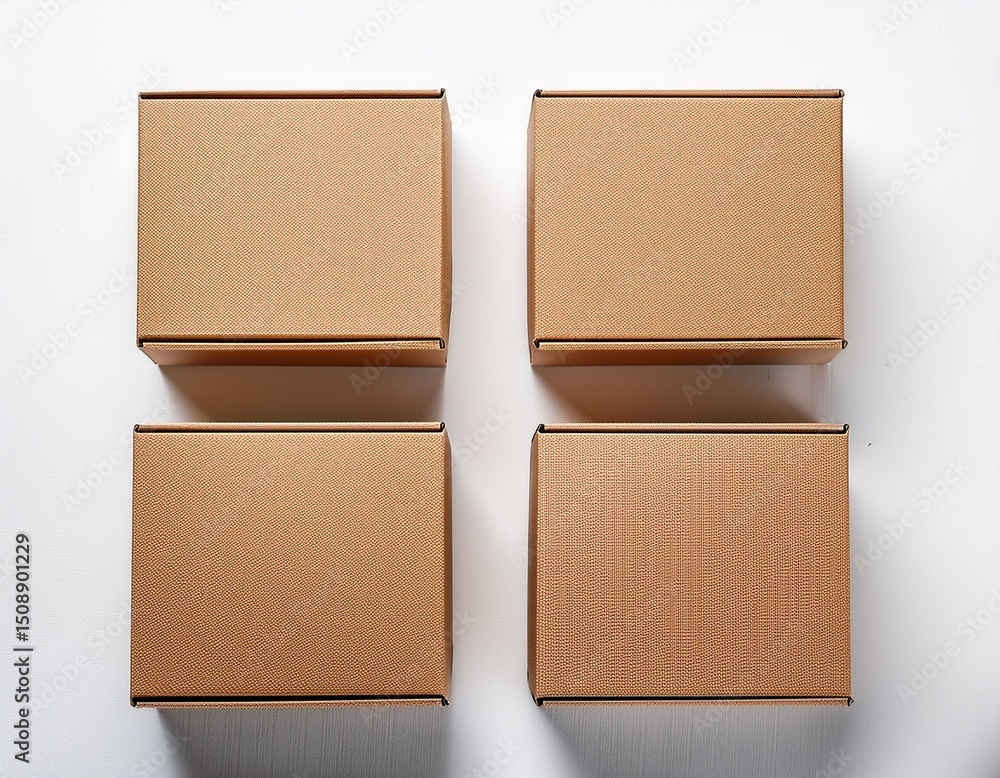 four identical brown cardboard boxes arranged neatly on a white background four identical brown cardboard boxes arranged neatly on a white background