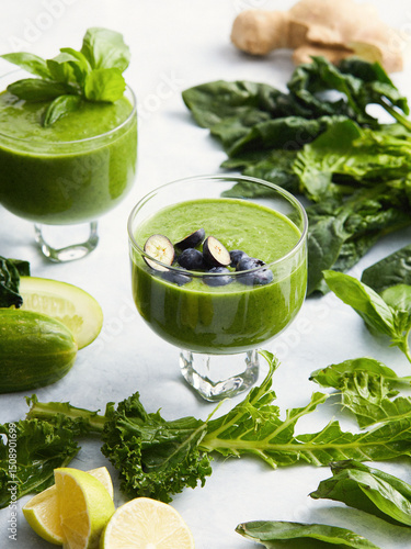 green smoothie with blueberries