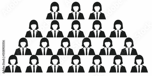 Pyramidal arrangement of multiple identical female figures in business attire on a white background |eps vectors
