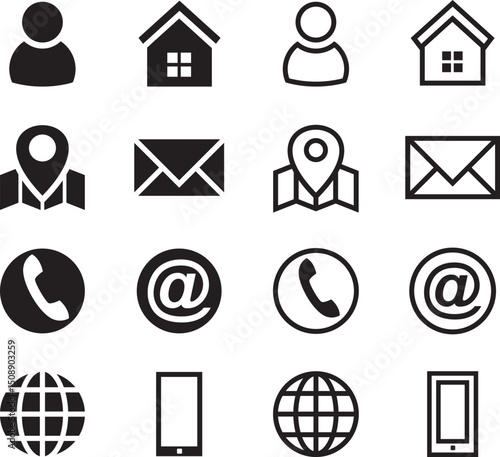 Free Contact Us Icon Set User, Home, Location, Email, Phone, At Symbol, Globe, Mobile