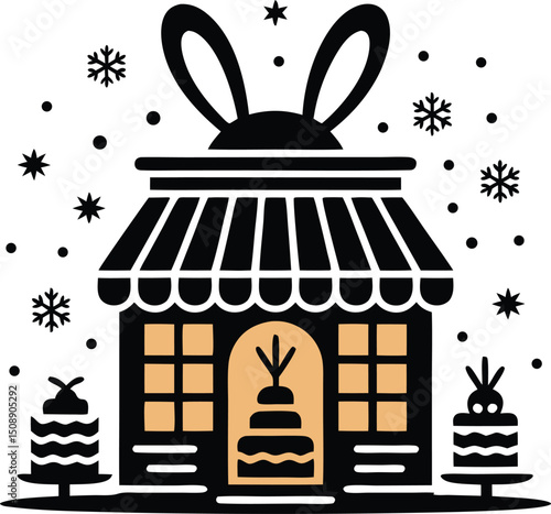Black bakery illustration features unique design, the silhouette showcases a festive aesthetic with rabbit ears