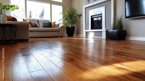 Living room area with durable wood flooring