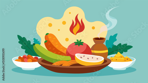 A mix of savory and y aromas mingle together signaling the start of a delicious bandeja paisa meal shared a loved ones.. Vector illustration