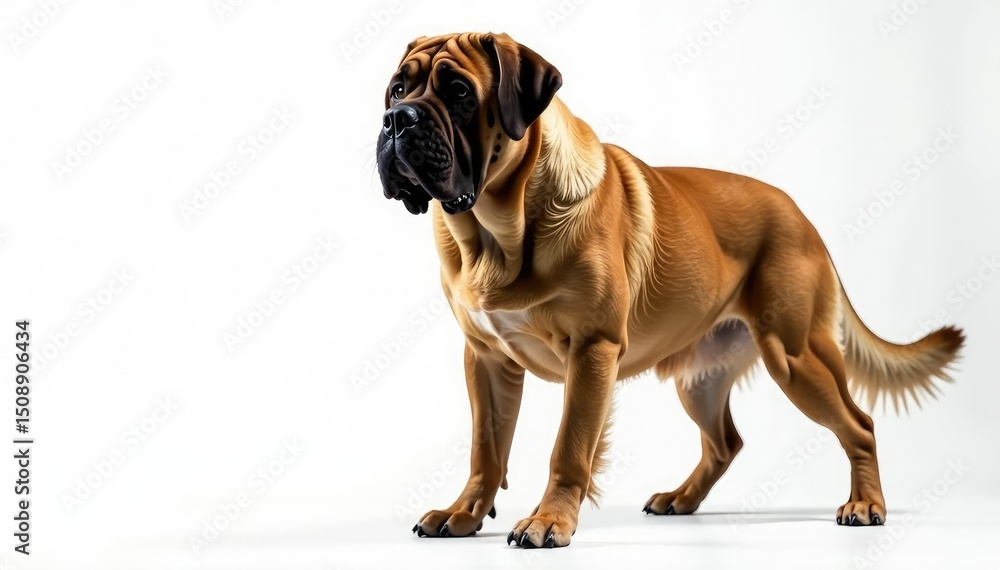 Obraz premium Majestic mastiff, powerful stance, white background, portrait, isolated mastiff, canine