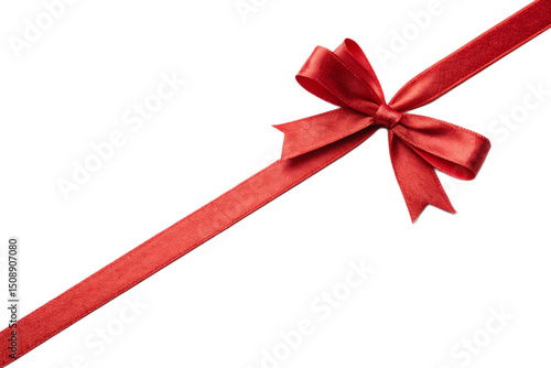 Festive Red Ribbon and Bow Isolated on Black Background for Celebrations