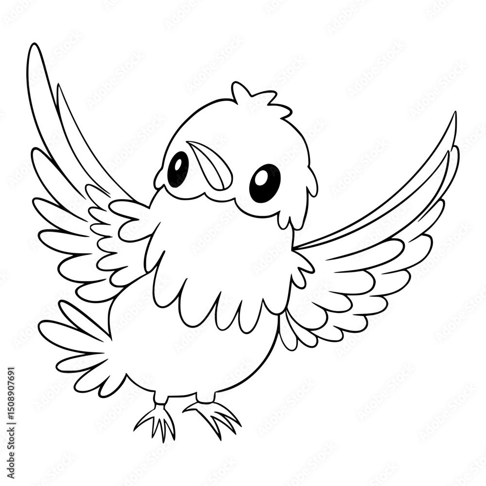 Fototapeta premium Bird Cute Cartoon Outline Illustration
