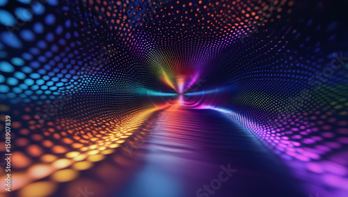 Futuristic Colorful Light Tunnel with Abstract Dots Background