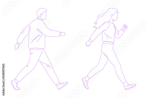 person walking briskly pose lineart illustration