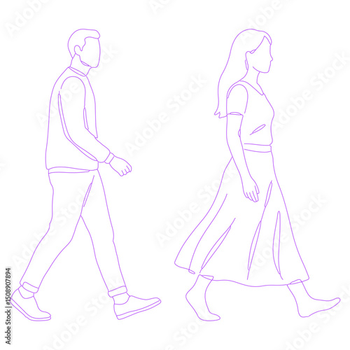 person walking naturally pose lineart illustration