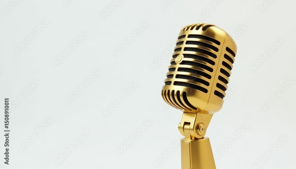 Fototapeta premium Gold microphone on white background, hip hop style , luxury, isolated