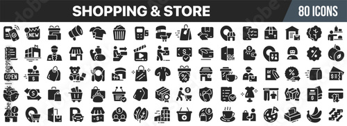 Shopping and store black icons collection. Big UI icon set in a flat design. Vector illustration EPS10