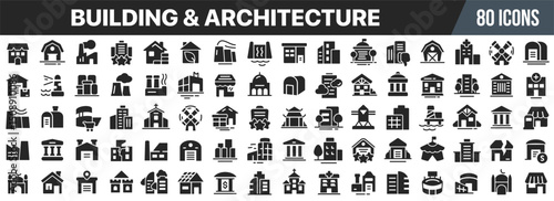 Building and architecture black icons collection. Big UI icon set in a flat design. Vector illustration EPS10