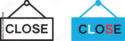 Vector illustration of a closed sign in black and white and blue color options.