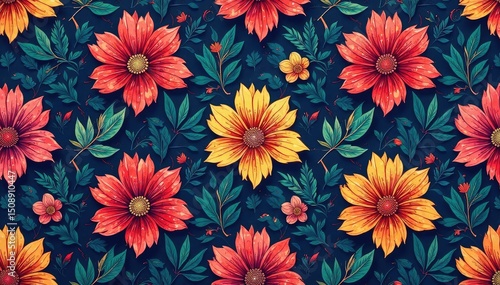 Intricate floral design with flowing lines and leaves, repeating seamlessly , design, repeat, textile