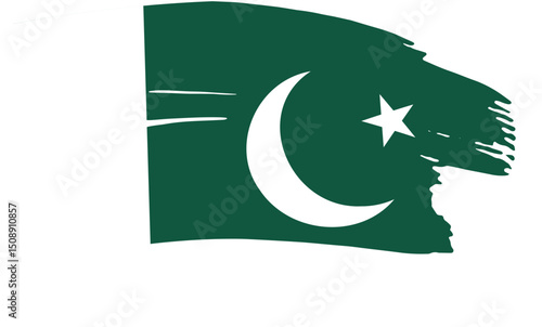 Pakistan Flag Green Crescent Moon and Star, Grunge Style