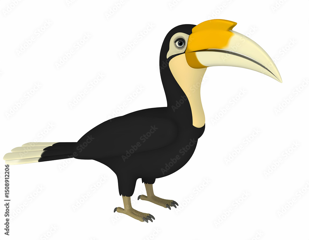 Obraz premium hornbill animated cartoon character. Toucan bird vector illustration