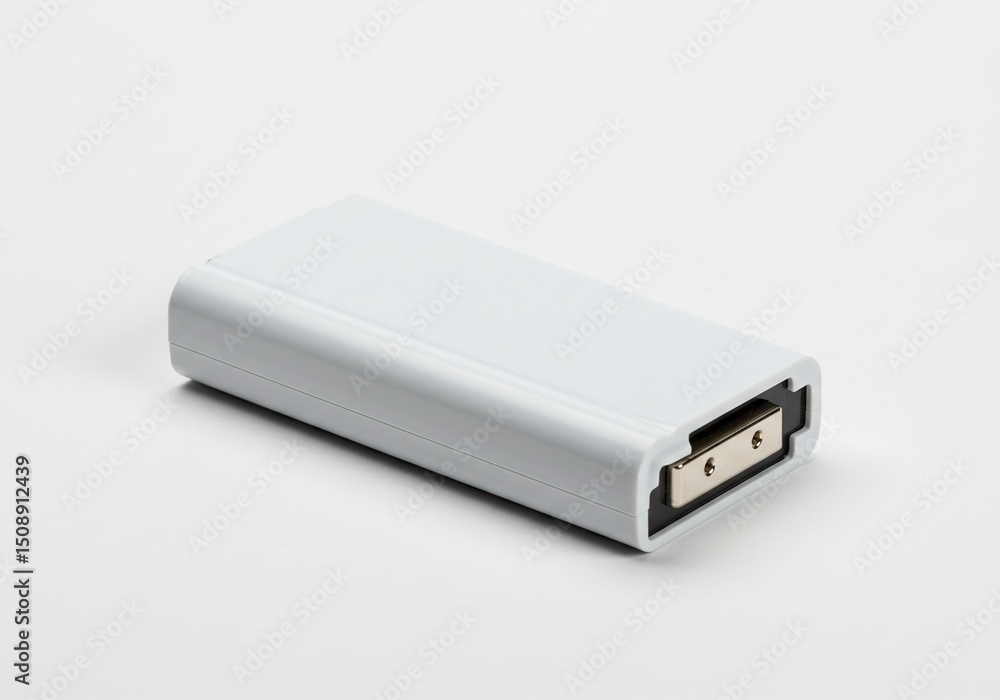 White rectangular device, likely a hard drive or adapter White rectangular device, likely a hard drive or adapter