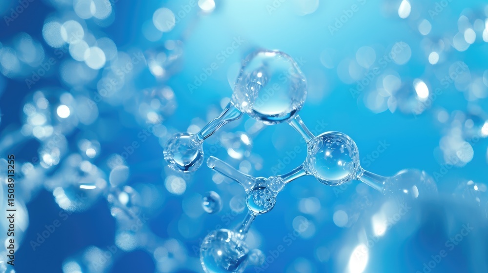 Molecular structure against a bokeh-filled blue background, science and technology. Molecular structure against a bokeh-filled blue background, science and technology.