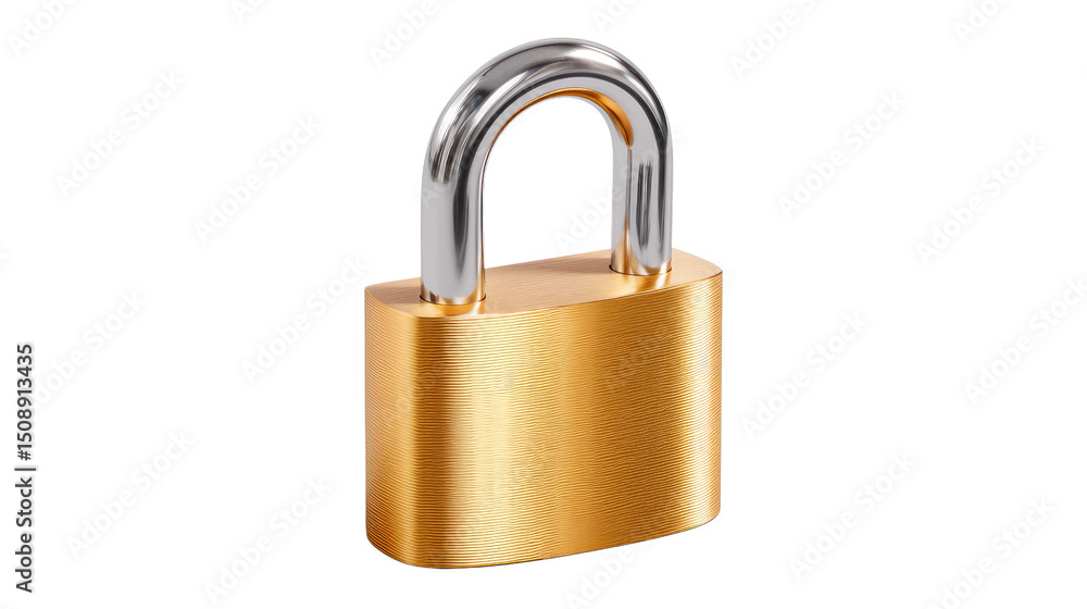 Gold Padlock: A close-up shot of a brand new shiny gold padlock, symbolizing security and privacy with its robust design and gleaming surface. Gold Padlock: A close-up shot of a brand new shiny gold padlock, symbolizing security and privacy with its robust design and gleaming surface.