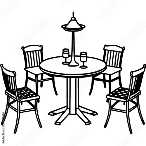 Minimal Outdoor Dining Furniture Vector on White