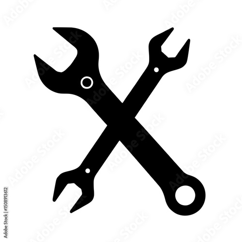 Minimalist black silhouette of an adjustable wrench representing mechanical and repair work