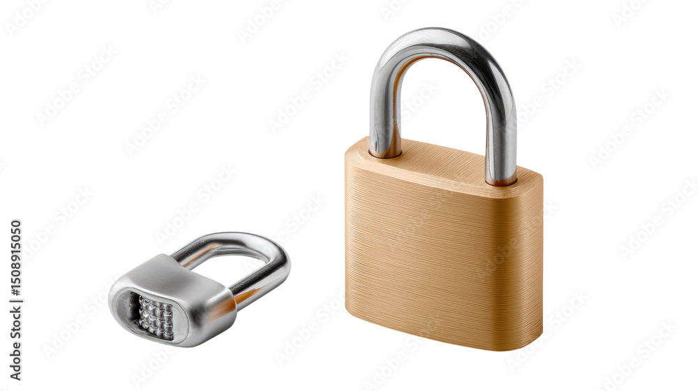 Secure the Moment: Two padlocks of different sizes showcase concepts of security, protection, and safeguarding valuables. A testament to the strength of safety. Secure the Moment: Two padlocks of different sizes showcase concepts of security, protection, and safeguarding valuables. A testament to the strength of safety.