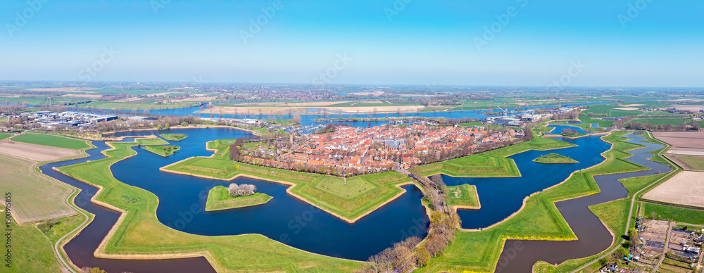 Aerial panorama from the fortified city Heusden in the Netherlands