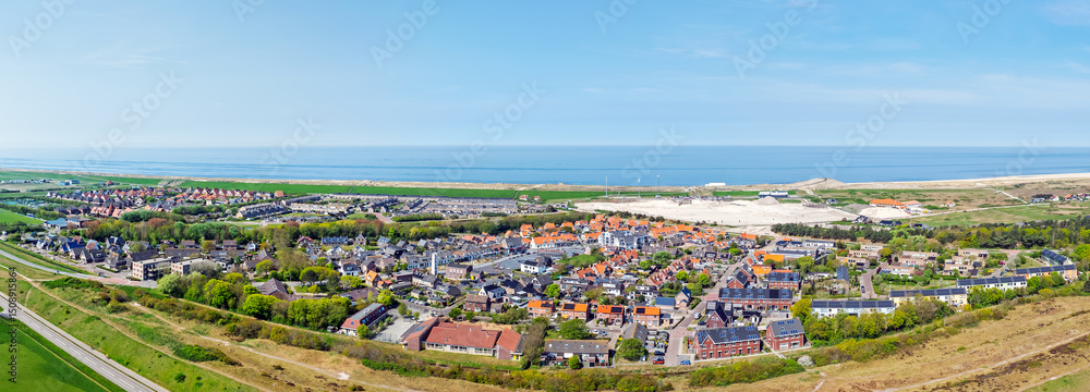 Aerial panorama from the town Petten at the North Sea in the Netherlands