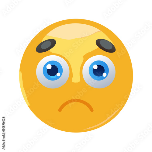 Vector illustration of a yellow circular emoji face with large, innocent blue eyes looking upwards, often with a slight shimmer or tear-like quality