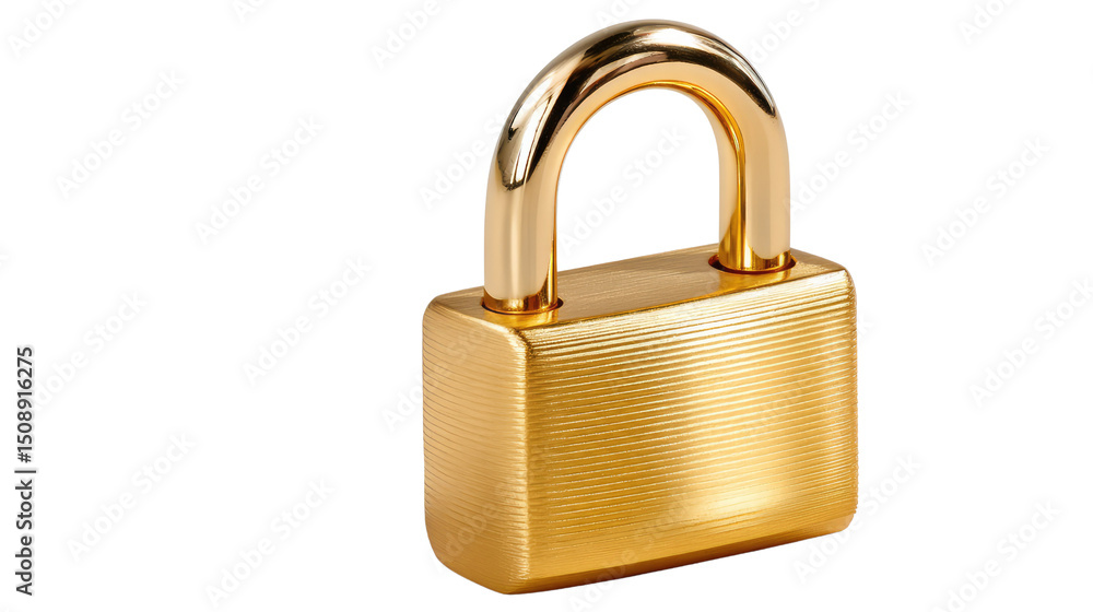 Fototapeta premium Gold Padlock: A lustrous gold padlock gleaming with security and protection. Its smooth surface reflects light, evoking trust and impenetrability.