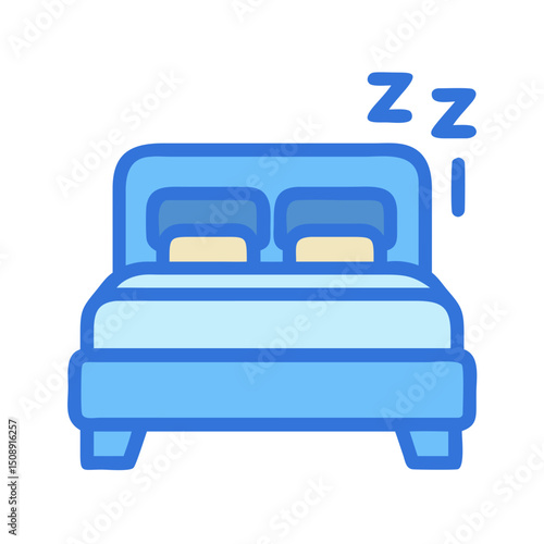 Blue Cartoon Bed Icon with Pillows and Sleeping Z's


