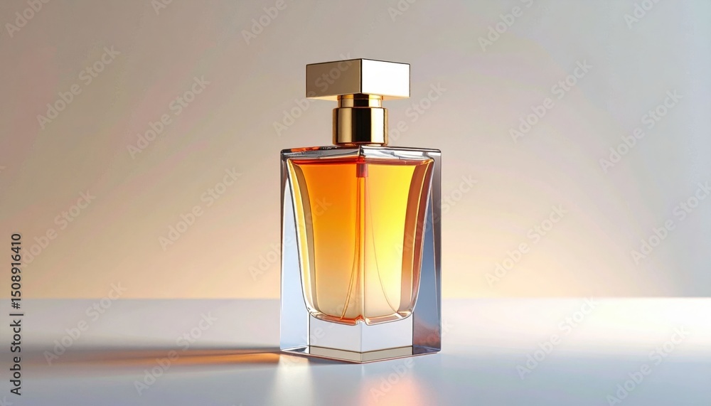 Golden Perfume Bottle On Light Background Golden Perfume Bottle On Light Background