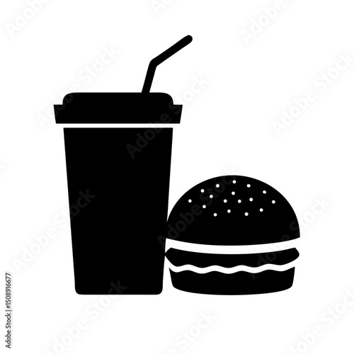 Black Silhouette of a Burger and a Drink

