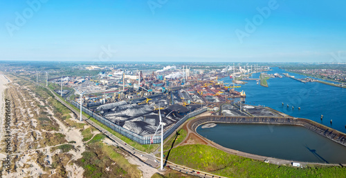 Obraz na płótnie Aerial panorama from industry in the harbor from IJmuiden in the Netherlands w salonie