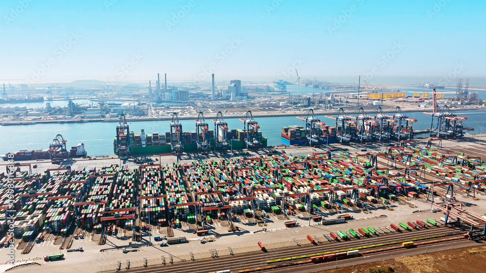 Aerial from industry in the harbor from Rotterdam in the Netherlands