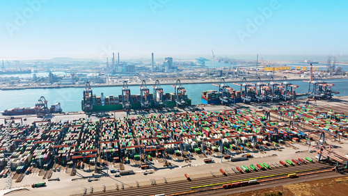 Obraz na płótnie Aerial from industry in the harbor from Rotterdam in the Netherlands w salonie